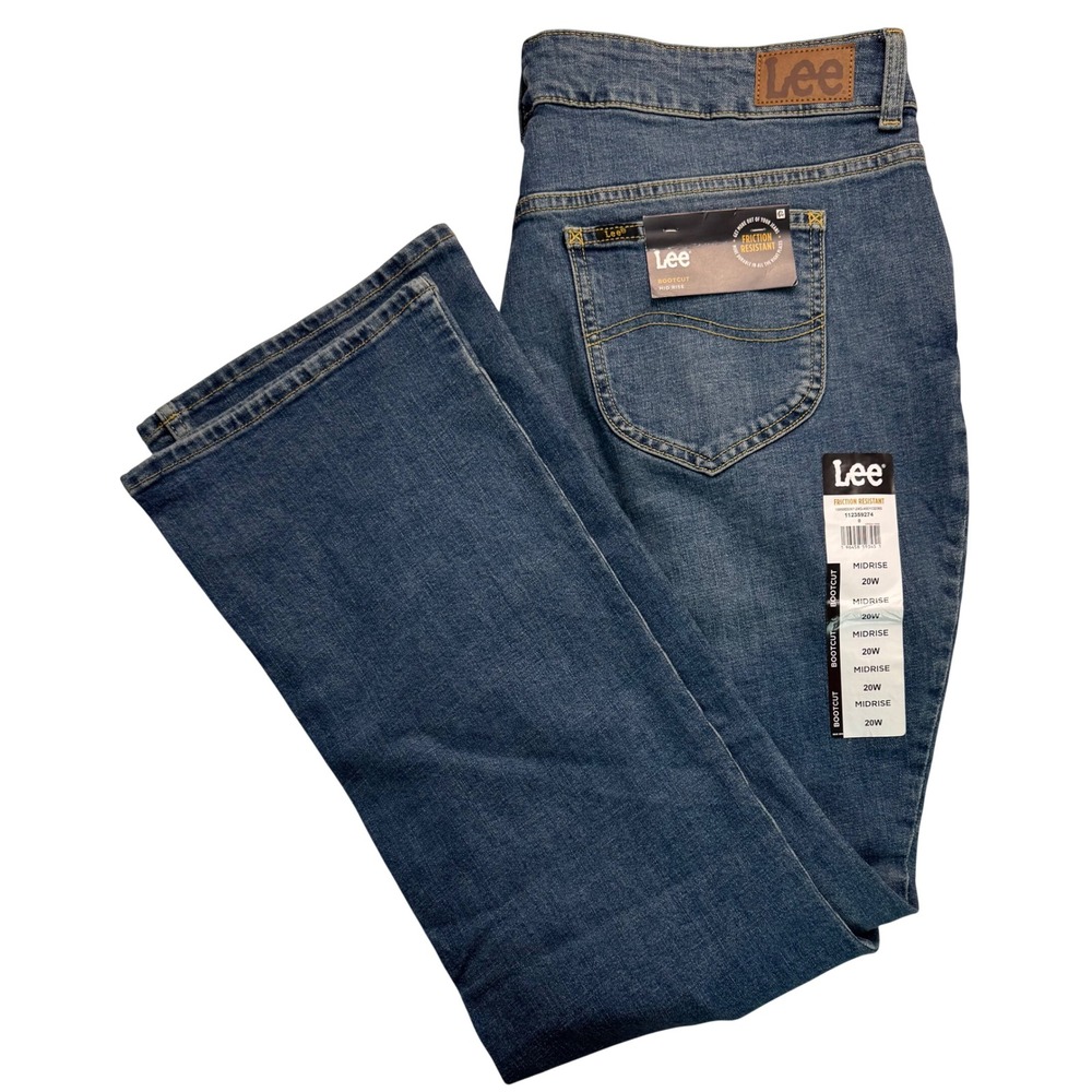 Lee Womens Mid Rise Bootcut Jeans Friction Resistant Blue Denim 20W